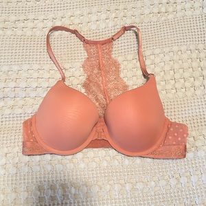Victoria’s Secret peach coral lace racerback bra, size 34B